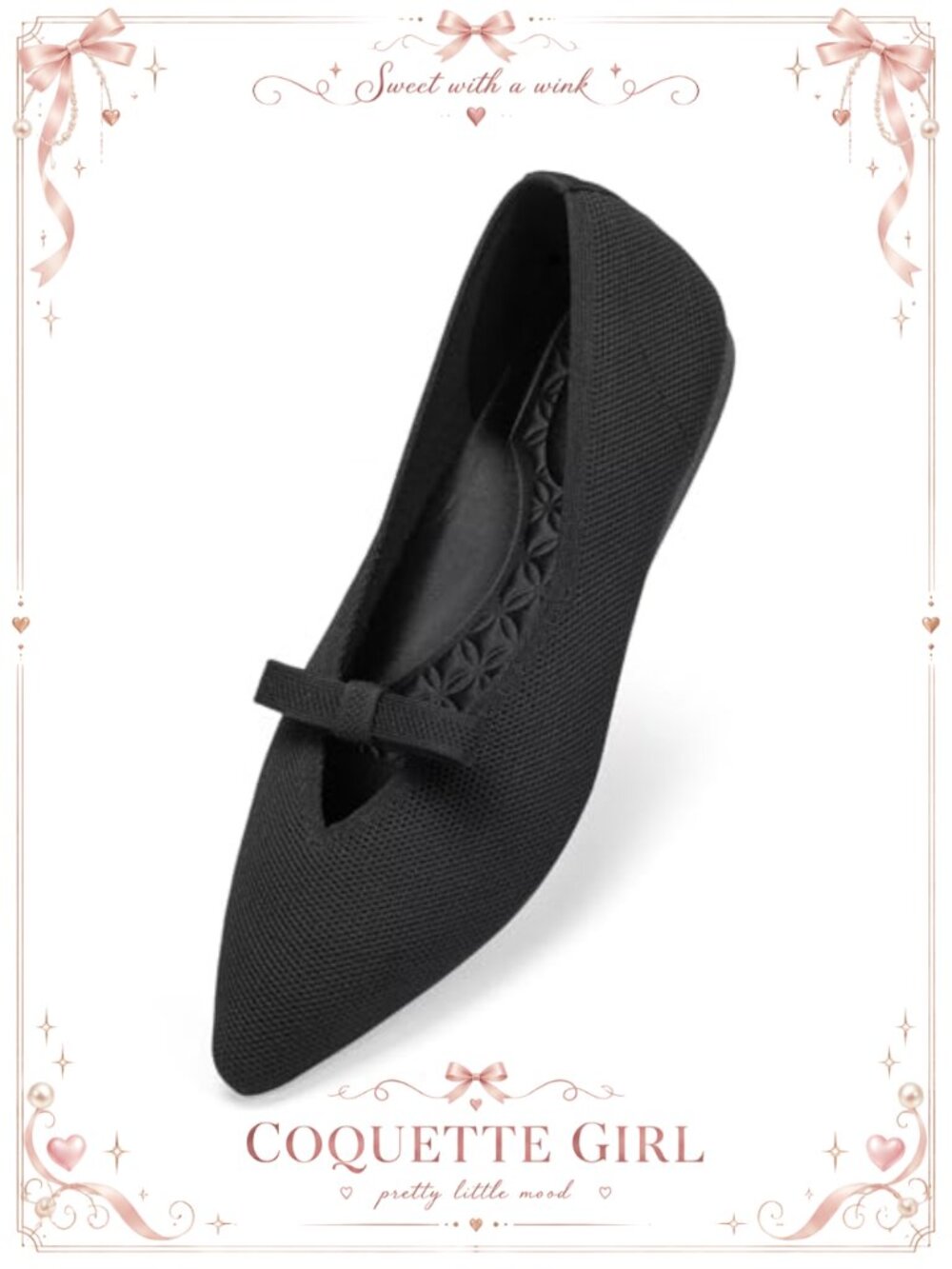 Knitted Ballet Flats Pointed Toe Bow Slip-On Casual Dressy Shoes